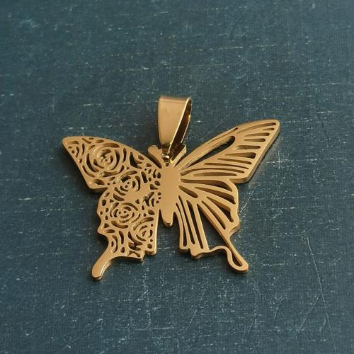 титан подвески, бабочка, плакирован золотом, DIY, Золотой, продается PC