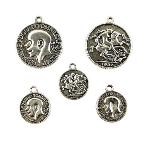 Character Tibetan Style Pendants, Round, silver color plated, DIY, silver color, 100PCs/Bag, Sold By Bag