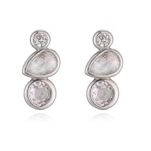 Boucles d'oreilles en laiton zircon cubique pavent, Placage, bijoux de mode & pavé de micro zircon & pour femme, argent, 14x7mm, Vendu par paire