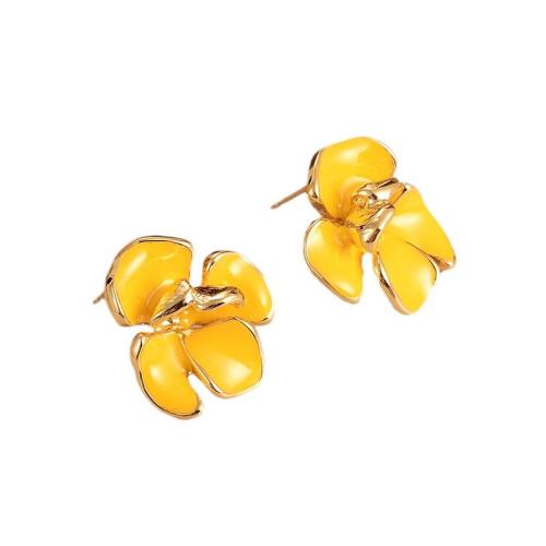 Tibetan Style Stud Earring, Flower, plated, fashion jewelry & for woman & enamel, golden, Sold By Pair