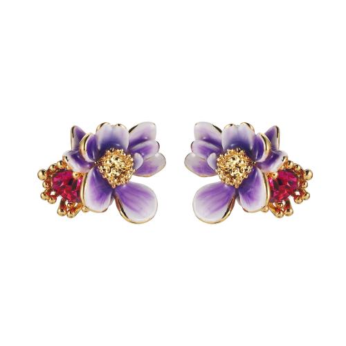 Cubic Zirconia Micro Pave Brass Earring, Flower, plated, different styles for choice & micro pave cubic zirconia & for woman & enamel, golden, Sold By Pair