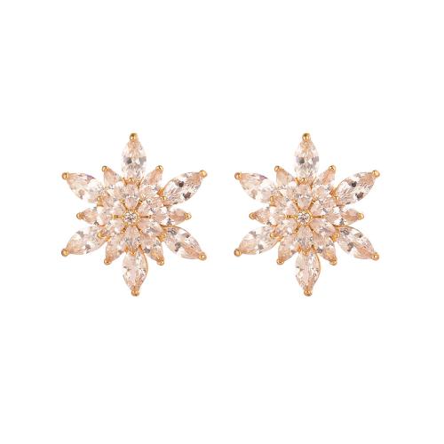 Christmas Earrings, Brass, Flower, plated, Christmas Design & micro pave cubic zirconia & for woman, Sold By Pair