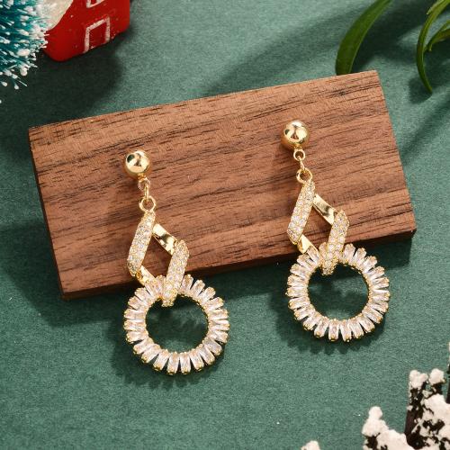 Cubic Zirconia Micro Pave Brass Earring, plated, Christmas Design & micro pave cubic zirconia & for woman, golden, Sold By Pair