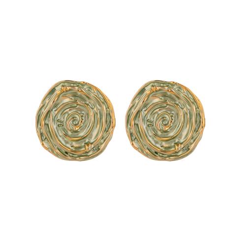 Brass Stud Earring, Round, plated, fashion jewelry & for woman & enamel, golden, Sold By Pair