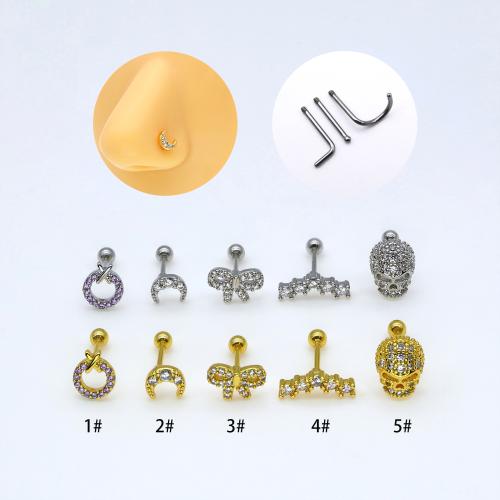 metal Joyería de Piercing para náriz, chapado, unisexo & diferentes estilos para la opción & micro arcilla de zirconia cúbica, nose piercing jewelry rod size 6mm, Vendido por UD