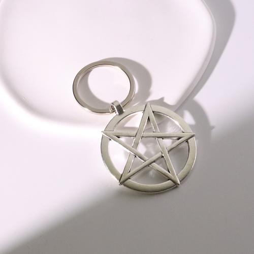 Bag Purse Charms Keyrings Keychains, Tibetan Style, pentagram, gold color plated, fashion jewelry, silver color, Sold By PC