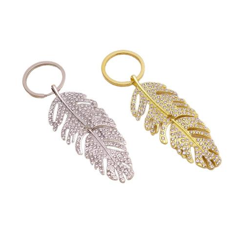 Bag Purse Charms Keyrings Keychains, Tibetan Style, Feather, gold color plated, fashion jewelry & with rhinestone, more colors for choice, Sold By PC