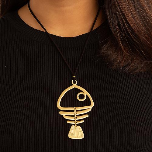 Collier en alliage de zinc Pull, Squelette de poisson, Placage de couleur d'or, bijoux de mode, doré, Vendu par PC