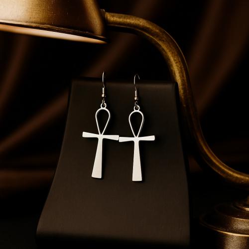 Tibetan Style Drop Earrings, Cross, gold color plated, fashion jewelry, silver color, Sold By PC