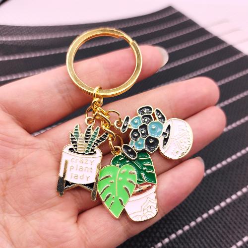 Bag Purse Charms Keyrings Keychains, Tibetan Style, plant pot, gold color plated, fashion jewelry & enamel, more colors for choice, Sold By PC