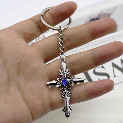Llaveros, aleación de zinc, Cruces, chapado en color dorado, Joyería & con diamantes de imitación, más colores para la opción, Vendido por UD
