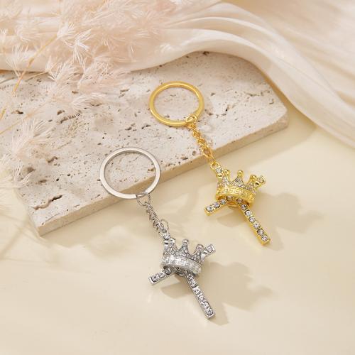 Llaveros, aleación de zinc, Cruces, chapado en color dorado, Joyería & con diamantes de imitación, más colores para la opción, Vendido por UD
