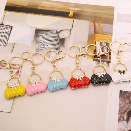 Bag Purse Charms Keyrings Keychains, Tibetan Style, Handbag, gold color plated, fashion jewelry & enamel & with rhinestone, more colors for choice, Sold By PC