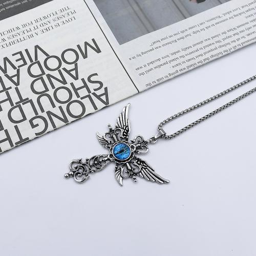 Collier en alliage de zinc Pull, avec verre, croix, Placage de couleur d'or, bijoux de mode, plus de couleurs à choisir, Vendu par PC