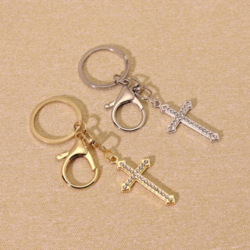 Bag Purse Charms Keyrings Keychains, Tibetan Style, Cross, gold color plated, fashion jewelry & with rhinestone, more colors for choice, Sold By PC