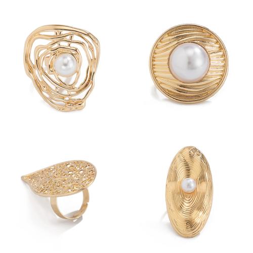Tibetan Style Cuff Finger Ring, with Plastic Pearl, plated, different styles for choice & for woman & hollow, more colors for choice, Sold By PC