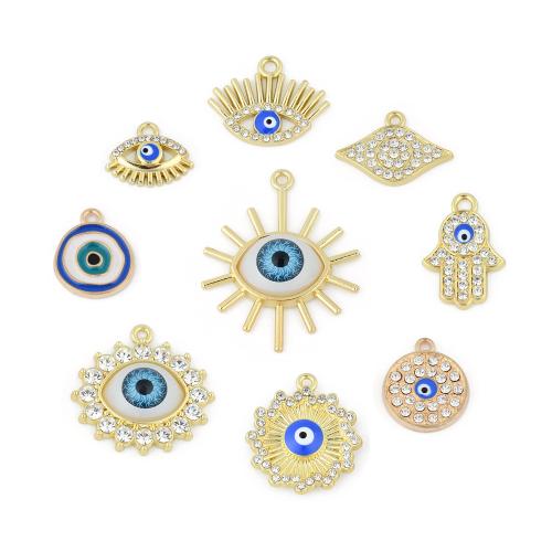 Evil Eye Pendants, Tibetan Style, plated, DIY & enamel & with rhinestone, more colors for choice, 10PCs/Bag, Sold By Bag