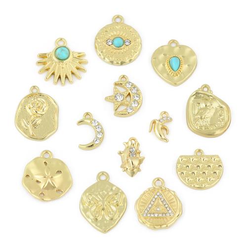 Tibetan Style Rhinestone Pendants, with Gemstone, gold color plated, DIY & with rhinestone, more colors for choice, 10PCs/Bag, Sold By Bag