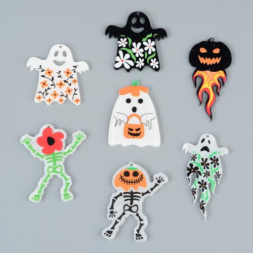 Fashion Halloween Pendant, Acrylic, printing, Halloween Design & DIY, more colors for choice, 10PCs/Bag, Sold By Bag