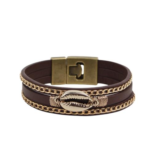 PU Schnur Armbänder, Zinklegierung, mit PU Leder, goldfarben plattiert, Modeschmuck, gemischte Farben, 15mm, Länge:21 cm, verkauft von PC