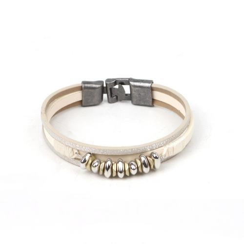 PU Schnur Armbänder, PU Leder, mit Verkupferter Kunststoff & Zinklegierung, plattiert, Modeschmuck, gemischte Farben, 11mm, Länge:20.5 cm, verkauft von PC