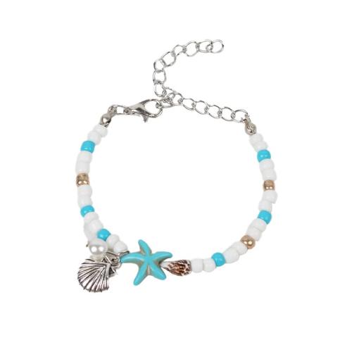 Seedbead Armband, mit Synthetische Türkis & Trompete Muschel & Kunststoff Perlen & Zinklegierung, plattiert, Modeschmuck, gemischte Farben, 225mm, Länge:22.5 cm, verkauft von PC