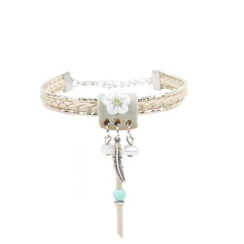 PU Schnur Armbänder, Porzellan, mit PU Leder & Kunststoff Perlen & Zinklegierung, Modeschmuck, gemischte Farben, 5mm, Länge:26 cm, verkauft von PC