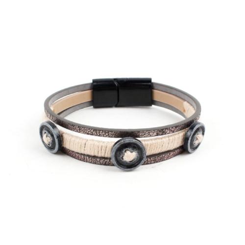 PU Schnur Armbänder, Acryl, mit Baumwollfaden & PU Leder, Modeschmuck, gemischte Farben, 14mm, Länge:19.5 cm, verkauft von PC