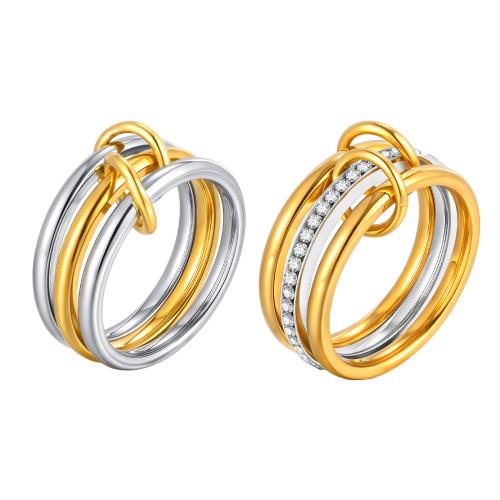 Anillo de dedo del acero inoxidable del Zirconia cúbico, acero inoxidable 304, con cúbica circonia, chapado, multicapa & diverso tamaño para la opción & para mujer, Vendido por UD