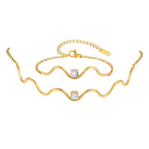 Cubic Zirconia Stainless Steel Jewelry Sets, 304 Stainless Steel, plated, different styles for choice & micro pave cubic zirconia & for woman, golden, Sold By PC