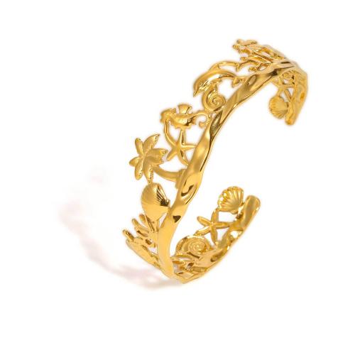 304 Stainless Steel Cuff Bangle, plated, fashion jewelry & for woman & hollow, golden, Sold By PC