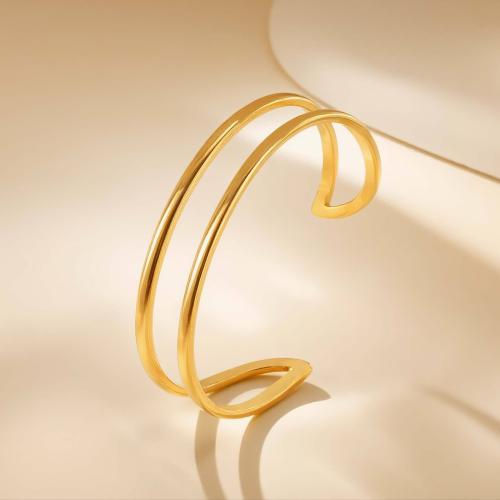 304 Stainless Steel Cuff Bangle, plated, Double Layer & fashion jewelry & for woman, golden, Sold By PC
