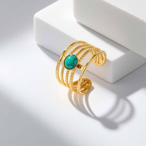 Stainless Steel Finger Ring, 304 Stainless Steel, with Turquoise, 18K gold plated, different materials for choice & different styles for choice & for woman, Sold By PC