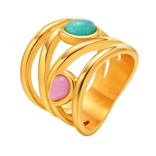 Stainless Steel Finger Ring, 304 Stainless Steel, with Amazonite & Quartz, plated, multilayer & different size for choice & for woman, golden, Sold By PC