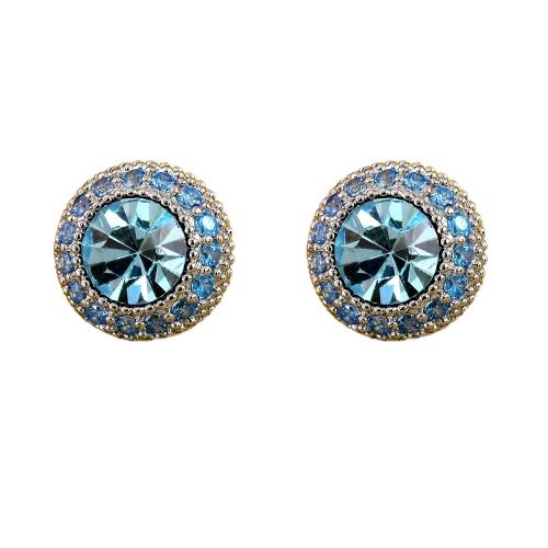 Brass Stud Earring, with Glass Rhinestone, Round, plated, fashion jewelry & for woman, blue, Diameter: 1.1cm, Sold By Pair