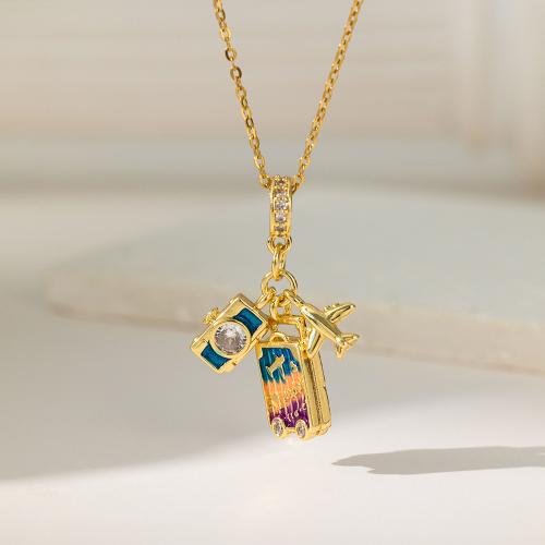 Collier de bijoux en acier inoxydable, Acier inoxydable 304, avec zircon cubique, Placage, styles différents pour le choix & pour femme & émail, Vendu par PC