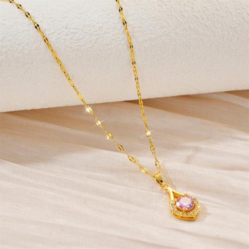 Titanium Steel Necklace, Teardrop, plated, fashion jewelry & micro pave cubic zirconia & for woman, more colors for choice, Sold By PC