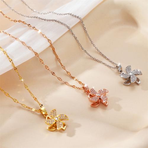 Titanium Steel Necklace, with Brass, Pinwheel, plated, fashion jewelry & for woman & with rhinestone, more colors for choice, Sold By PC