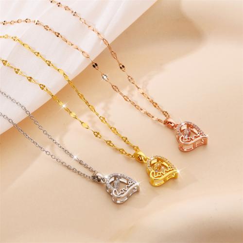 Titanium Steel Necklace, with Gemstone, Heart, plated, fashion jewelry & for woman, more colors for choice, Sold By PC