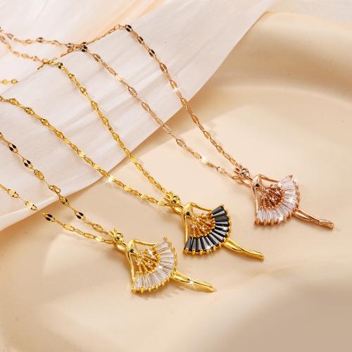 Titanium Steel Necklace, Girl, plated, fashion jewelry & micro pave cubic zirconia & for woman, more colors for choice, Sold By PC