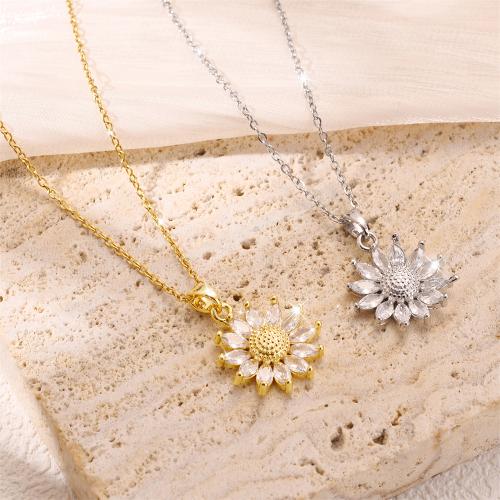 Titanium Steel Necklace, Flower, plated, fashion jewelry & for woman & with rhinestone, more colors for choice, Sold By PC
