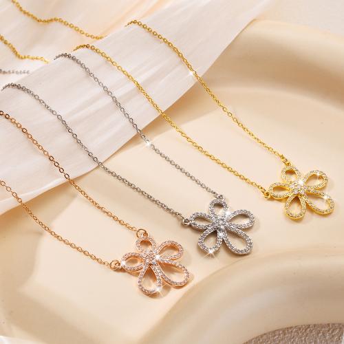 Titanium Steel Necklace, Flower, plated, fashion jewelry & micro pave rhinestone & for woman, more colors for choice, Sold By PC