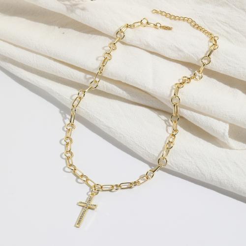 Tibetan Style Jewelry Necklace, with Rhinestone, Cross, plated, different styles for choice & for woman, golden, Sold By PC