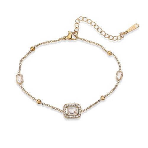 Stainless Steel Jewelry Bracelet, 304 Stainless Steel, with Cubic Zirconia, 18K gold plated, different styles for choice & for woman, Sold By PC