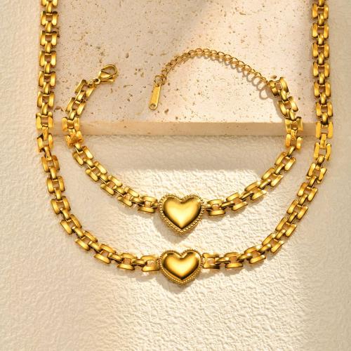 Edelstahl Schmucksets, 304 Edelstahl, Herz, goldfarben plattiert, Modeschmuck & verschiedene Stile für Wahl & für Frau, verkauft von PC