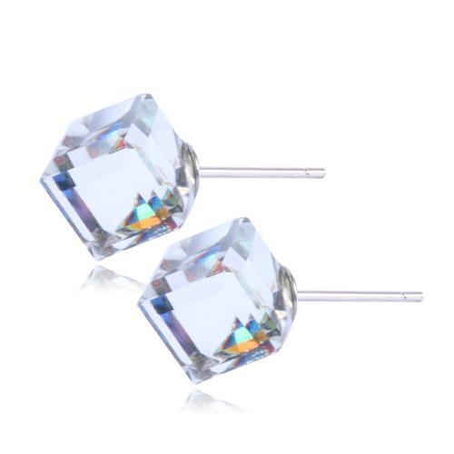 Austrian Crystal Stud Earring, with 925 Sterling Silver, Square, Unisex & different size for choice, more colors for choice, Sold By Pair