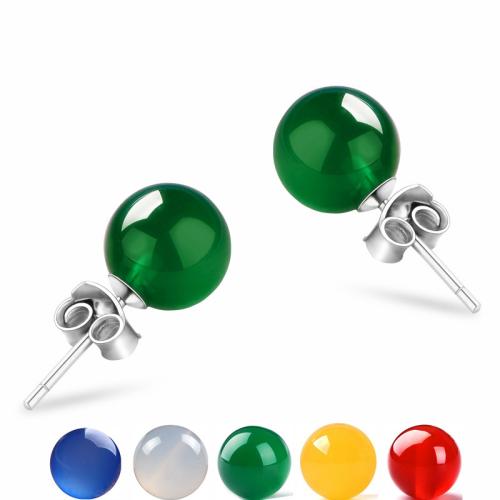 Ágata Arito, con Plata de ley 925, Esférico, unisexo & diverso tamaño para la opción, más colores para la opción, Vendido por Par