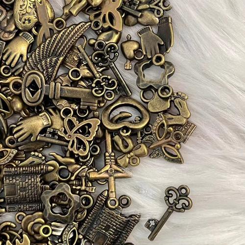 Plastic Pendants, antique brass color plated, random style & mixed pattern & DIY, pendant length 10-30mm, Sold By G