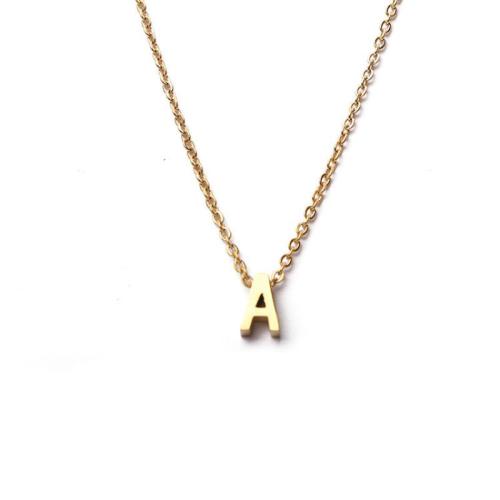 Titanium Steel Necklace, with 2inch extender chain, Alphabet Letter, gold color plated, Unisex & different styles for choice, Length:Approx 15.7 Inch, Sold By PC