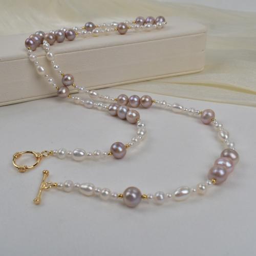 Freshwater Pearl Sweater Chain Necklace, Slightly Round, fashion jewelry, more colors for choice, 5-10mm, Sold Per 74 cm Strand